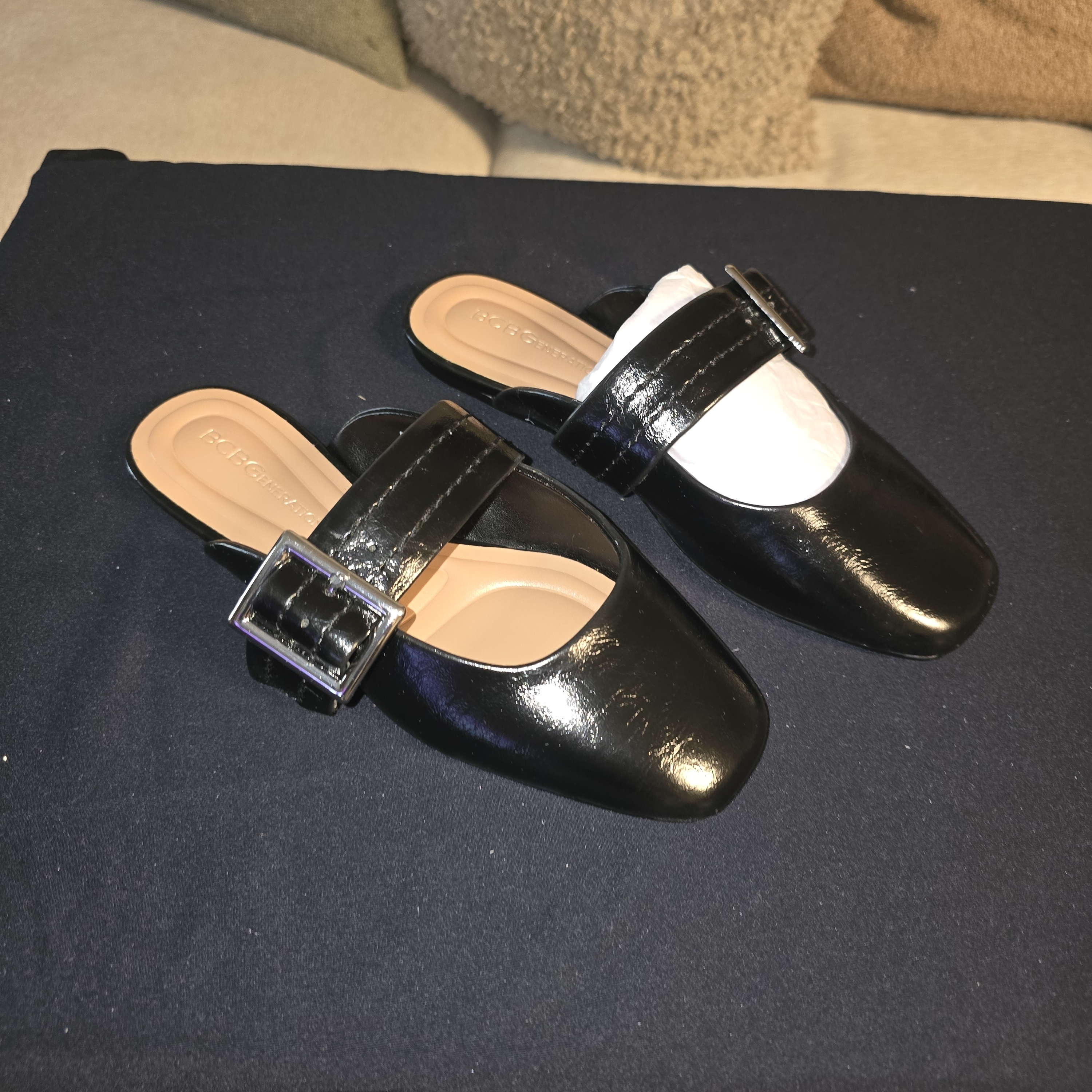 Bcbgeneration Black Patent Mules With Buckle